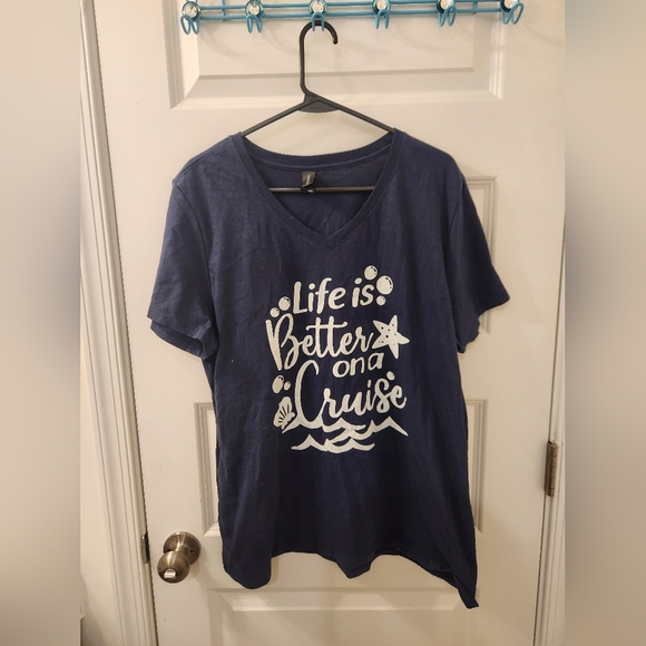 Navy Blue V Neck Womens Size XL Cruise T Shirt Short Sleeve #F181 - Picture 1 of 5